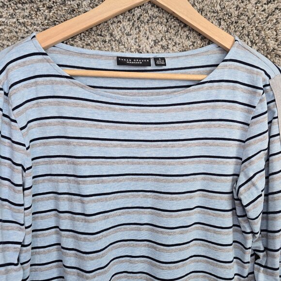 Susan Graver Top Womens Small Blue Striped Weekend Scoop Neck Tee Casual Ladies - Picture 4 of 7